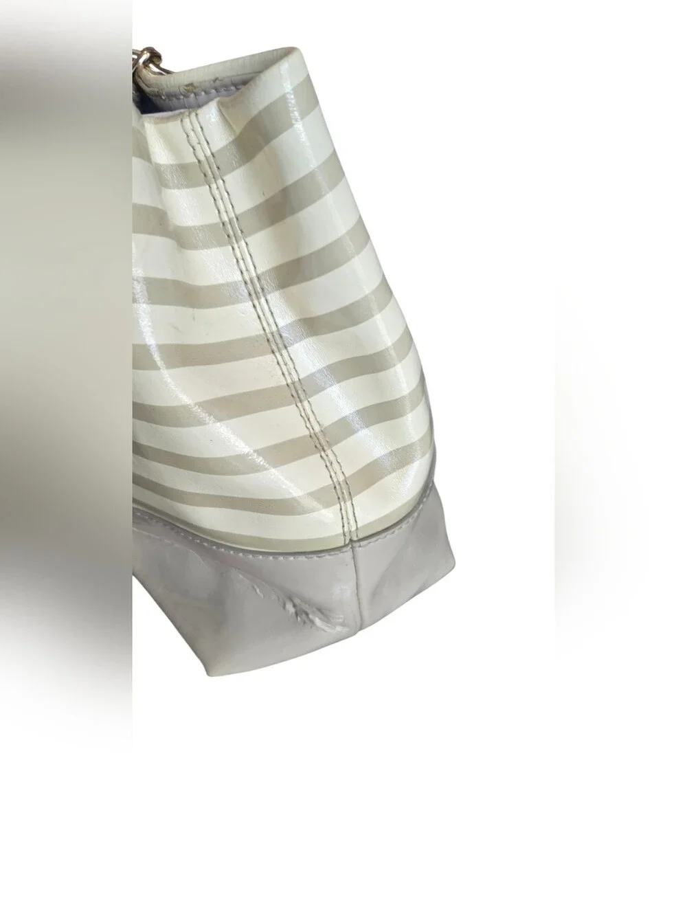 ​Kate Spade Striped Patent Leather Tote Chain Shoulder Bag Cream Beige